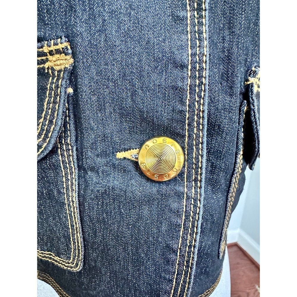 BISOU BISOU Dark Denim Gold Hardware Button Up Cropped Sexy Top Jacket Small - Picture 10 of 12